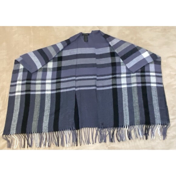 Banana Republic Cashmere Blend Blanket Wrap Purple Plaid One Size Soft Cozy - Picture 5 of 12